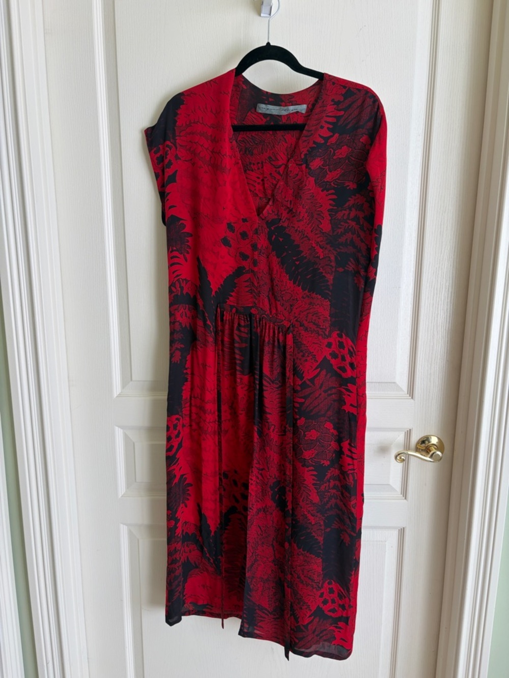 Raquel Allegra Red and Black Printed Midi Dress